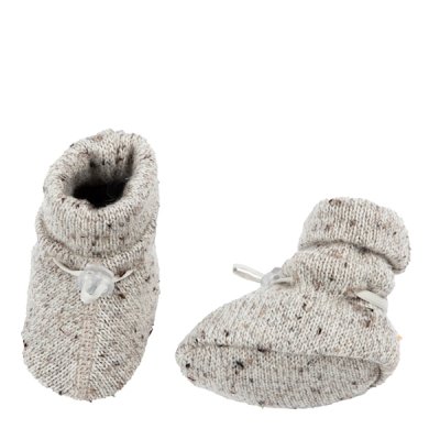 Booties i Ribbstickad Ull, Beige-melerad
