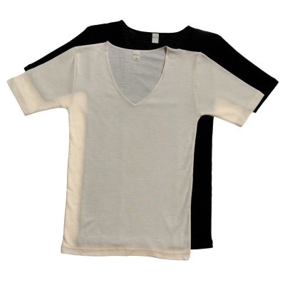 T-shirt med V-hals Ull/Siden Dam