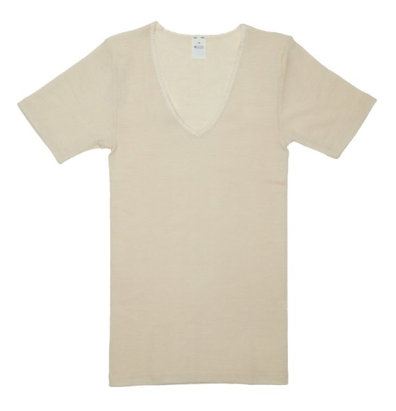 T-shirt med V-hals Ull/Siden Dam